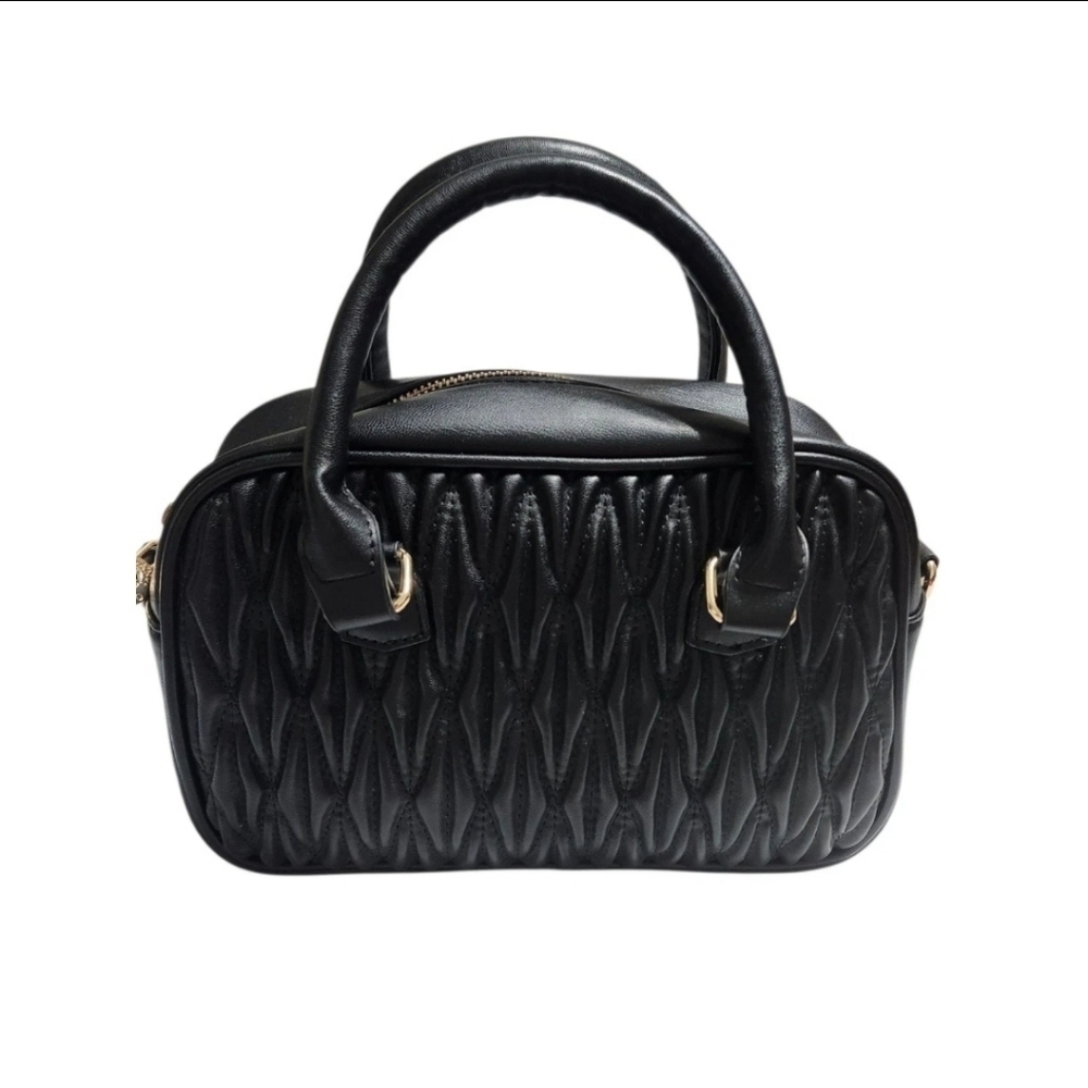 Valentino Orlandi Black Quilted Satchel with Gold Emblem - Picture 6 of 7